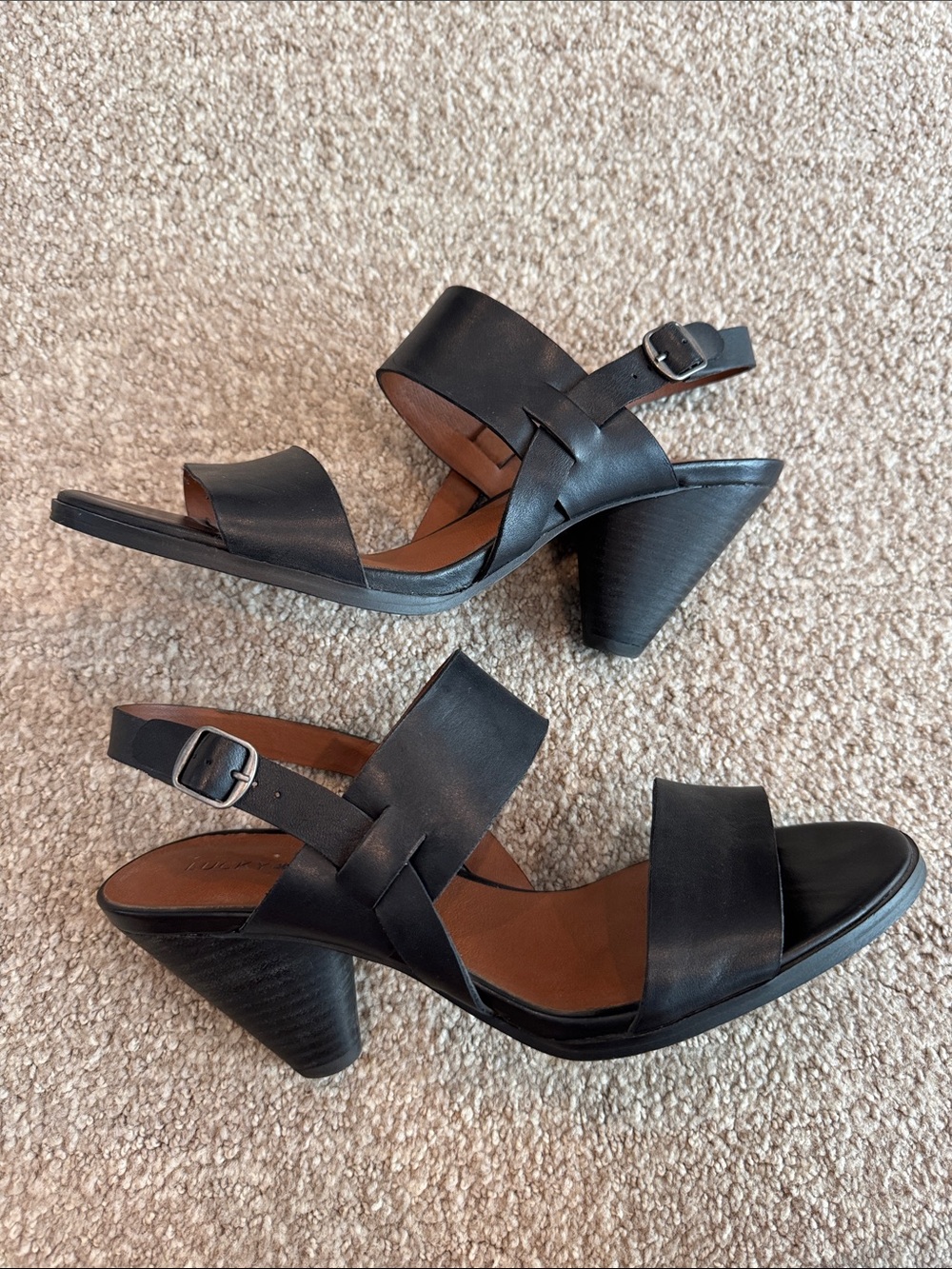 Lucky Brand Black Leather Block Heel Sandals